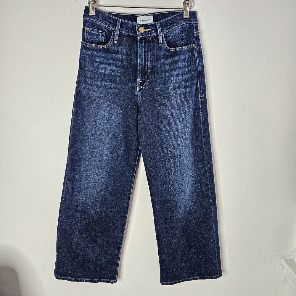 Frame Women's Ali High Waist Wide Leg Crop Jeans Blue Denim Size 25